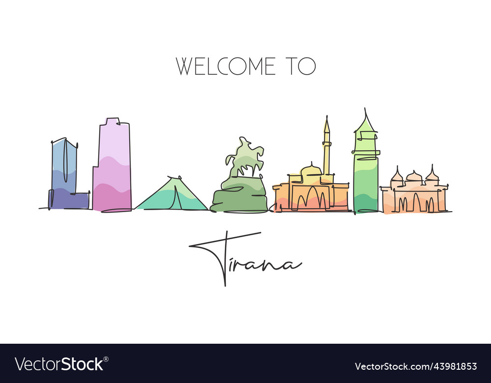 Single continuous line drawing of tirana city Vector Image