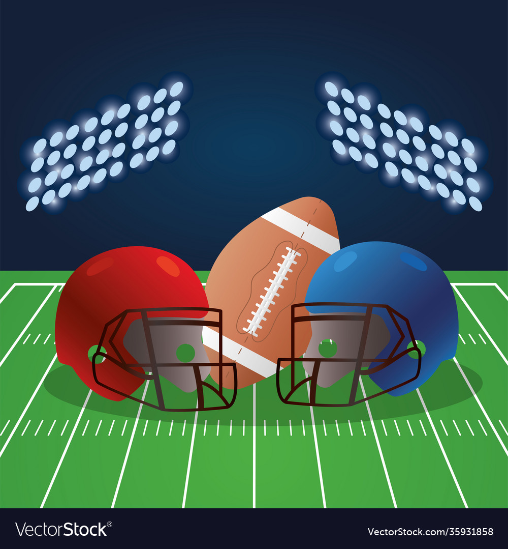 American football camp with balloon and helmets Vector Image