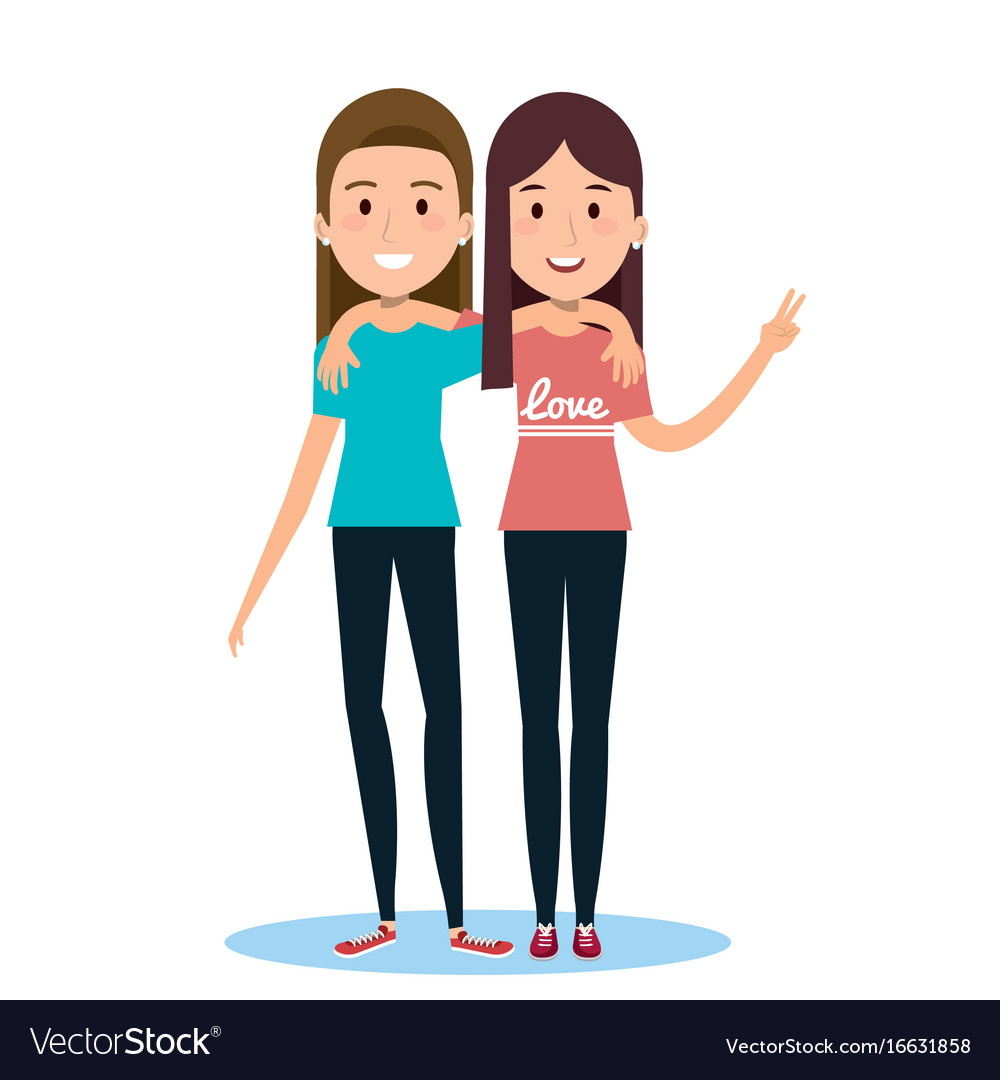 Best friends two girls happy standing Royalty Free Vector