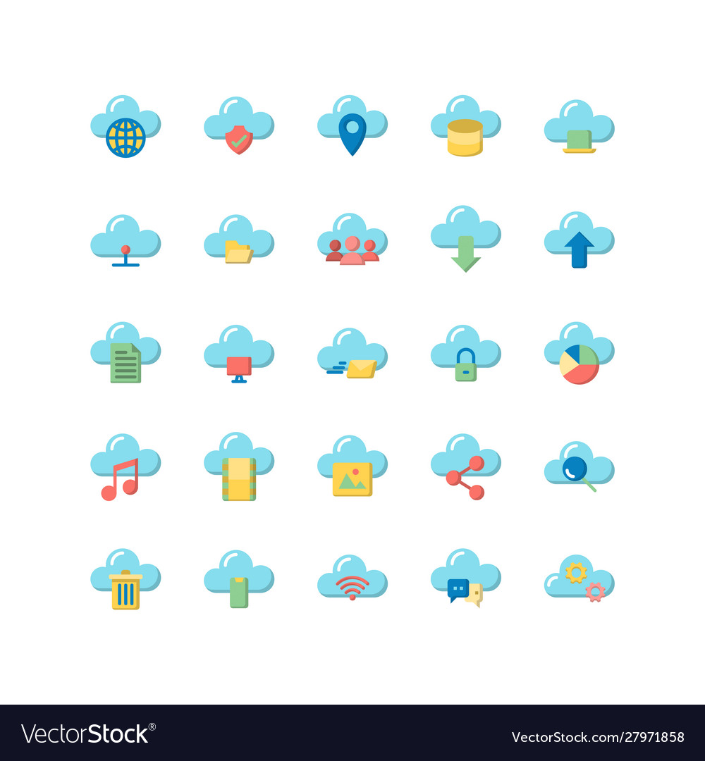 Cloud computing flat icon set Royalty Free Vector Image