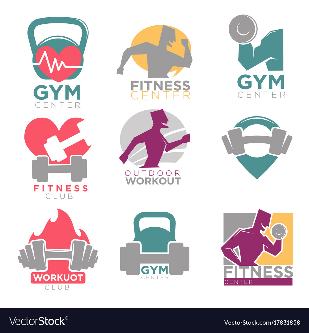 Gym and fitness club sport icons set Royalty Free Vector