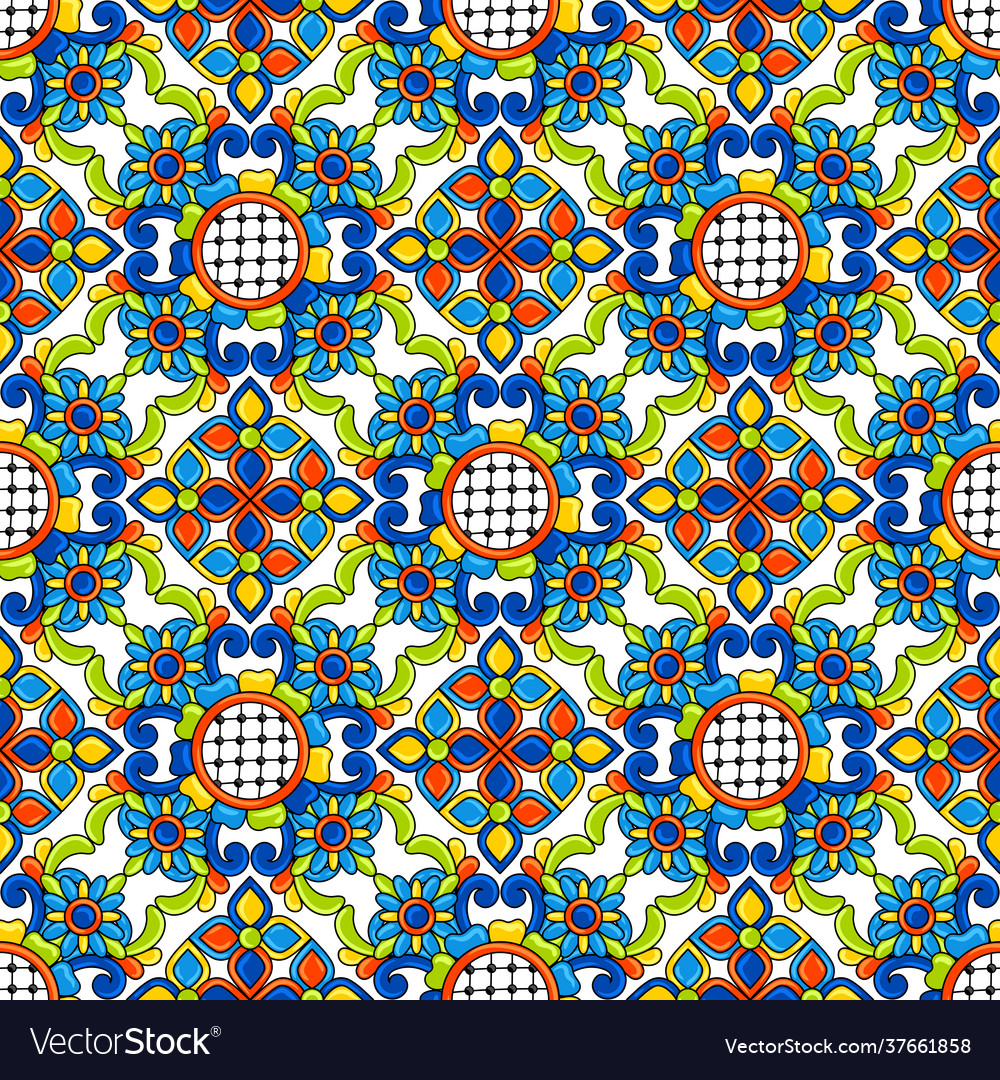 Mexican Talavera Ceramic Tile Seamless Pattern Vector Image