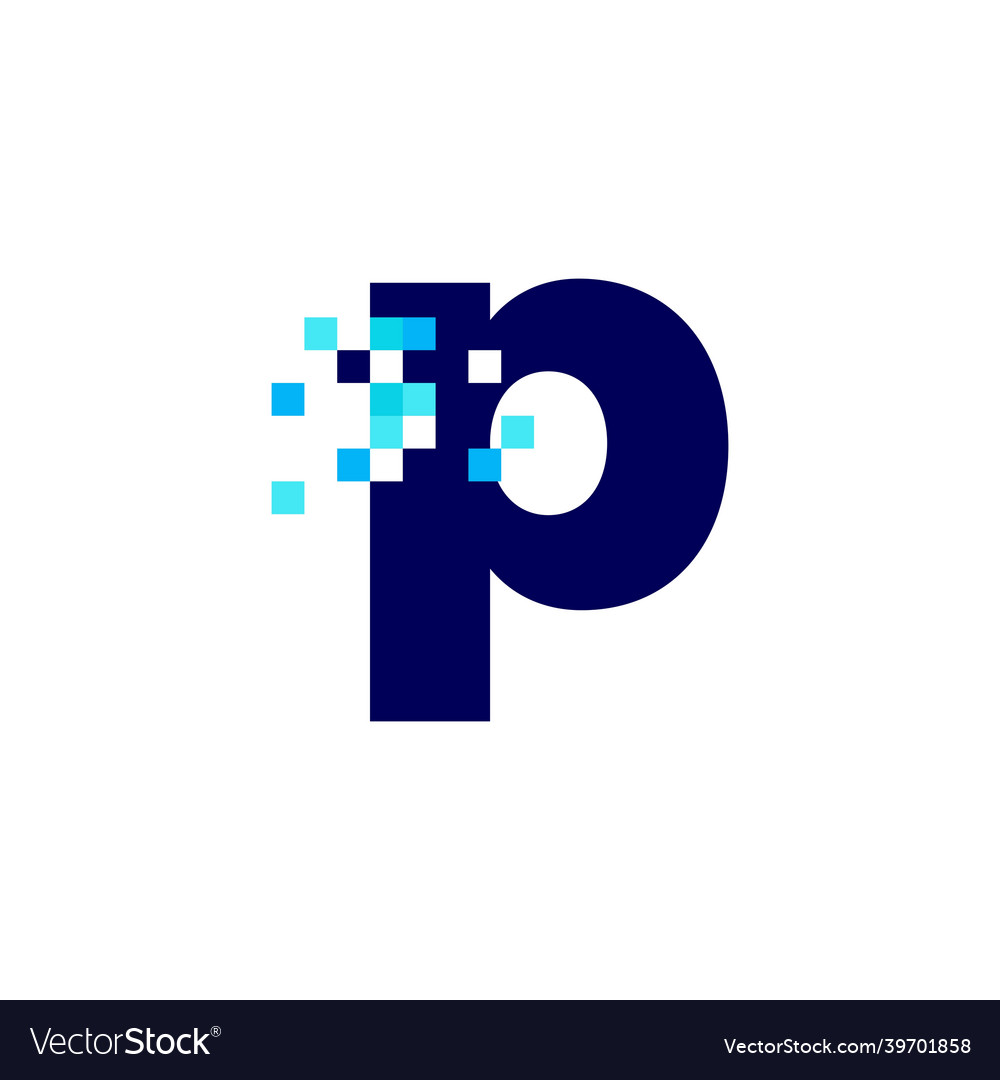 P letter lowercase pixel mark digital 8 bit logo Vector Image