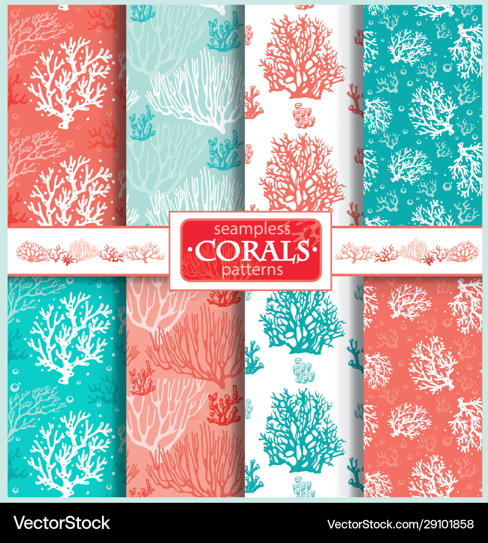 Set corals seamless patterns Royalty Free Vector Image