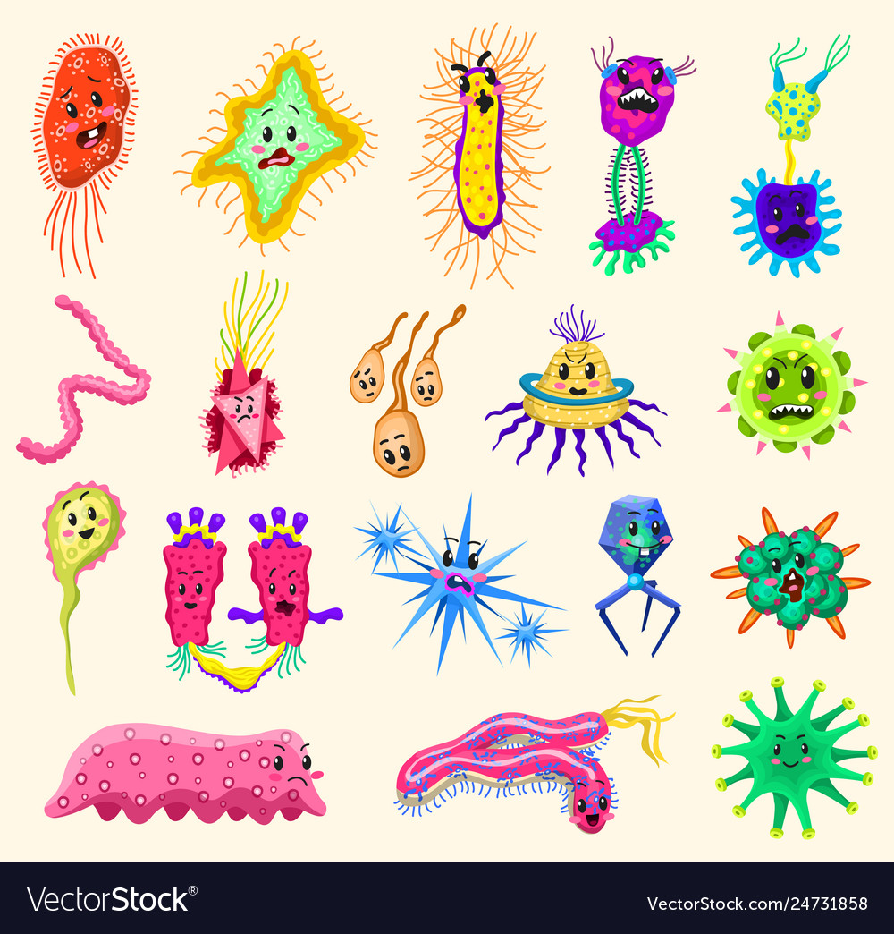 Set Of Bacteria Characters Cute Germ And Micro Vector Image