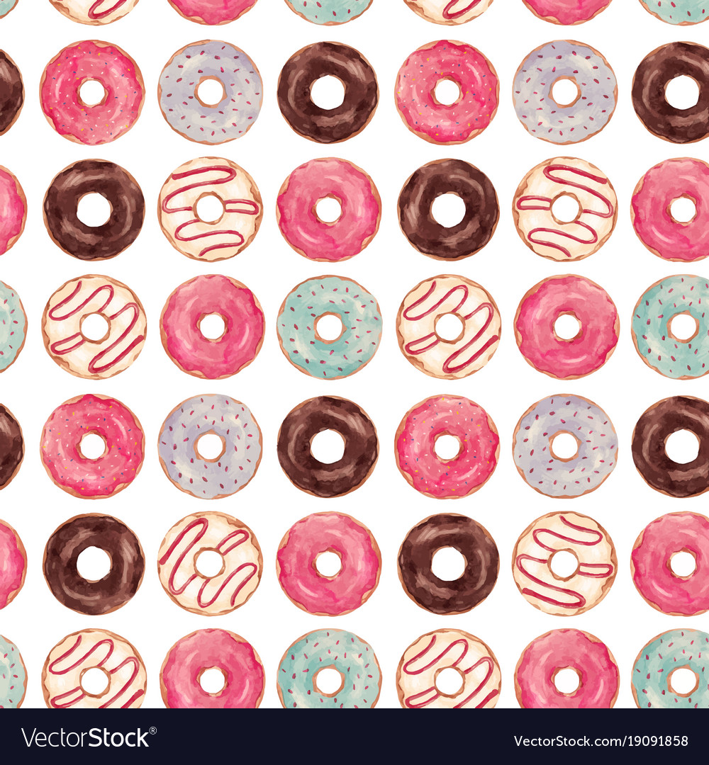 Watercolor tasty donuts pattern Royalty Free Vector Image