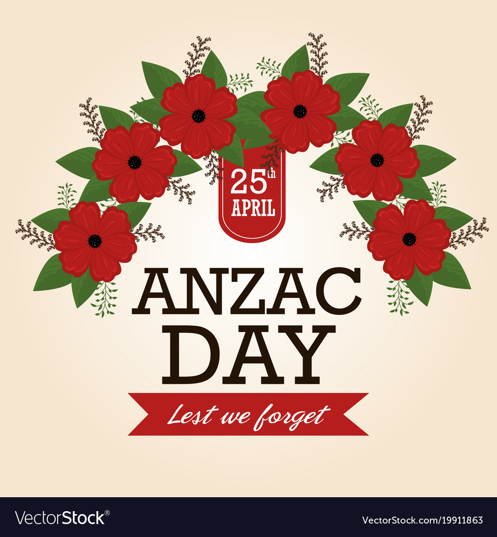 Anzac day poster with red poppy flower Royalty Free Vector