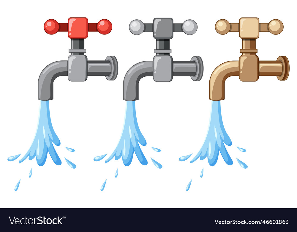 Different water taps collection Royalty Free Vector Image
