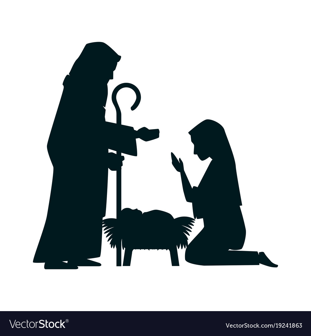 Holy family silhouette christmas characters Vector Image