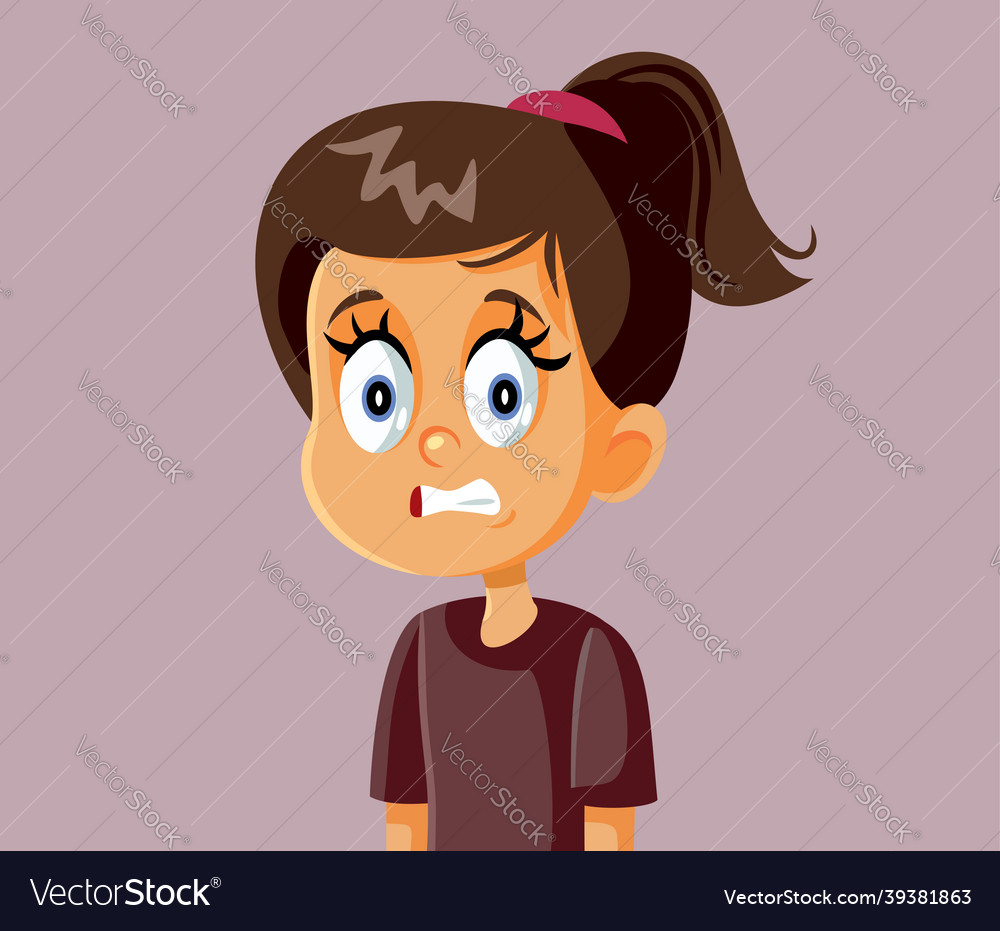 Little girl cringe face cartoon Royalty Free Vector Image