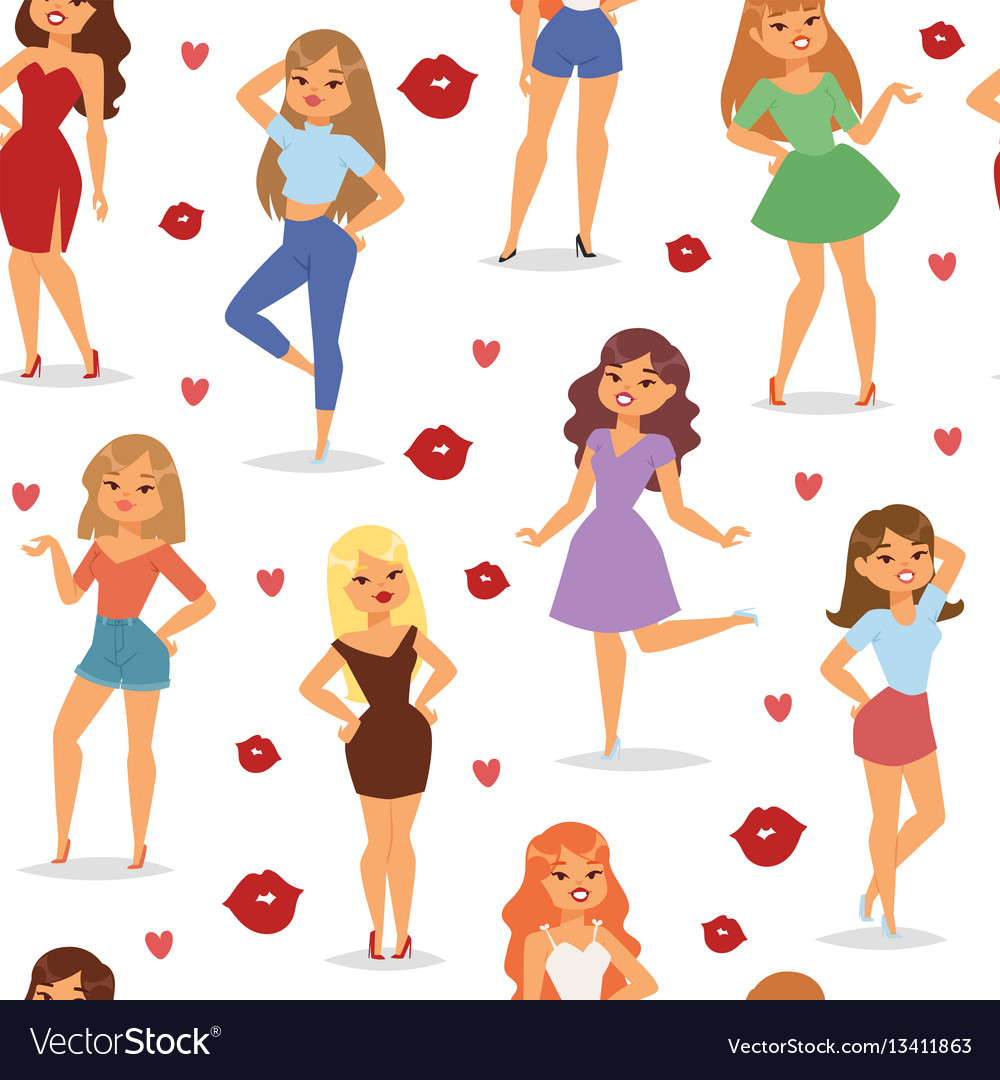Lovely girls seamless pattern red lips vector image Lovely girls seamless pattern red lips