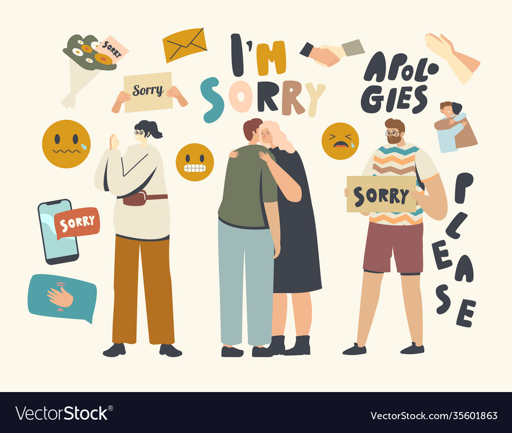 Male Female Characters Apologize People Say Sorry Vector Image