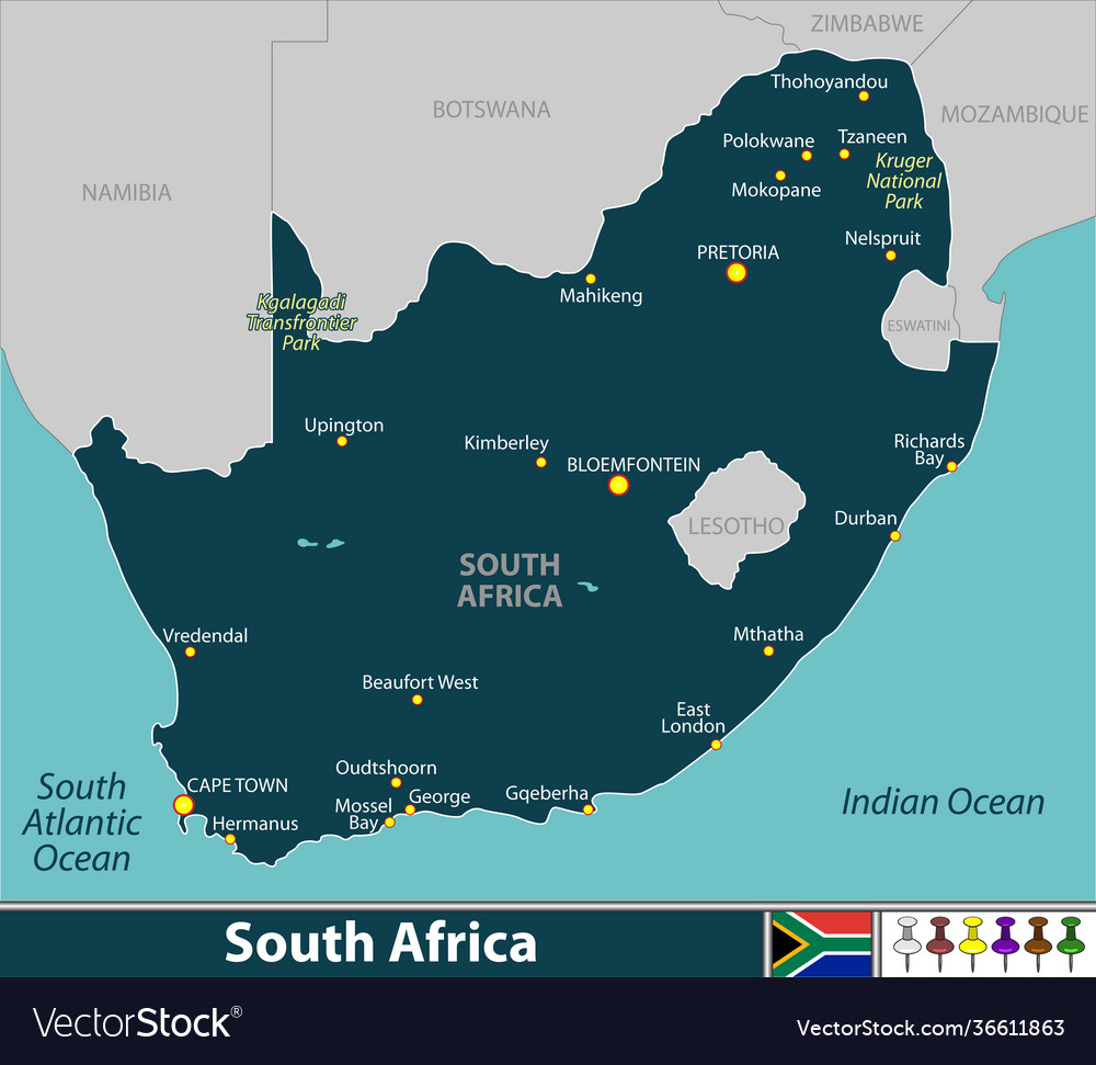South African World Map Map South Africa Vector 36611863