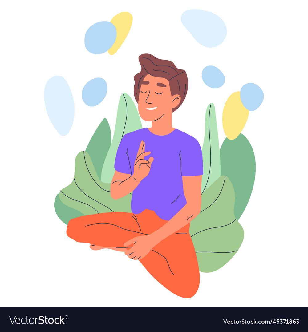 Meditating male character yoga meditation Vector Image