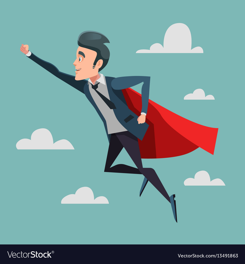 Super businessman in red cape flying to success Vector Image