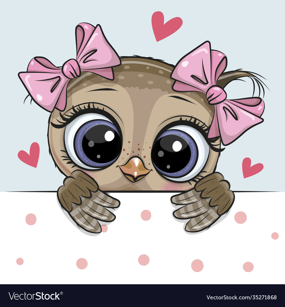 Cartoon owl girl with hearts Royalty Free Vector Image