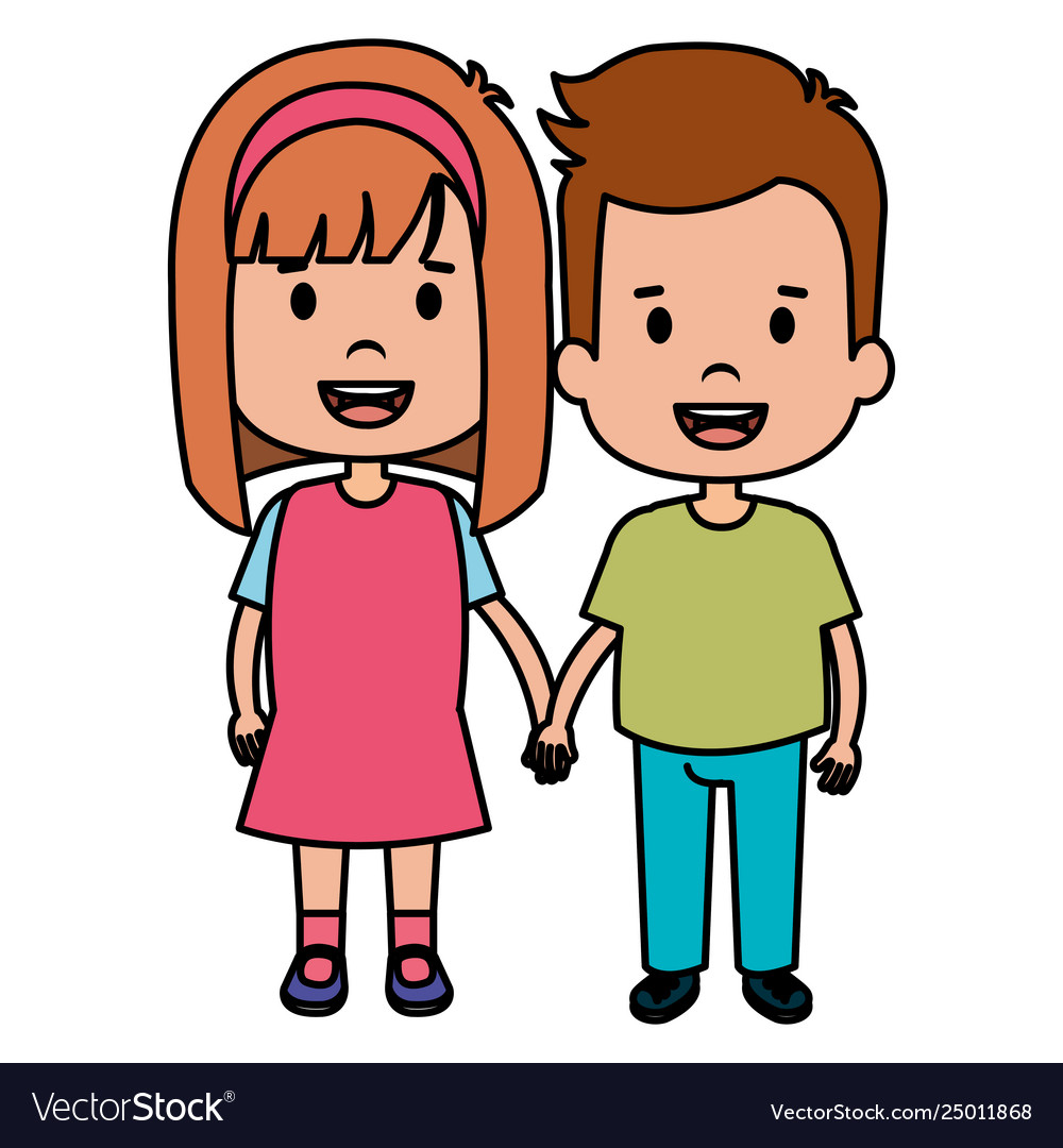 Happy little couple characters Royalty Free Vector Image