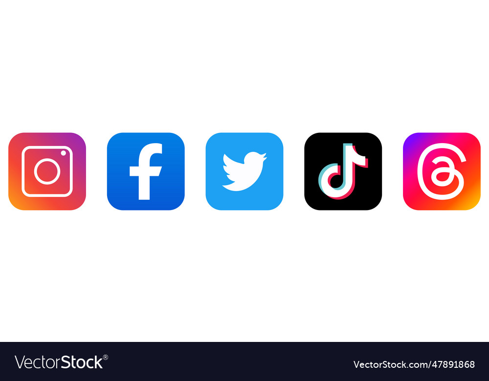 Instagram facebook twitter tik tok threads Vector Image