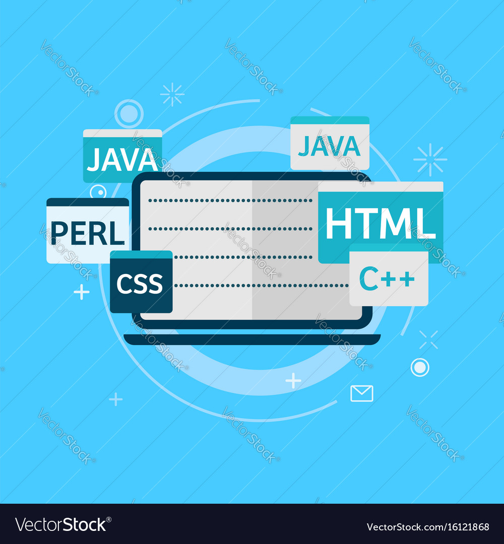 Programming code on laptop banner Royalty Free Vector Image