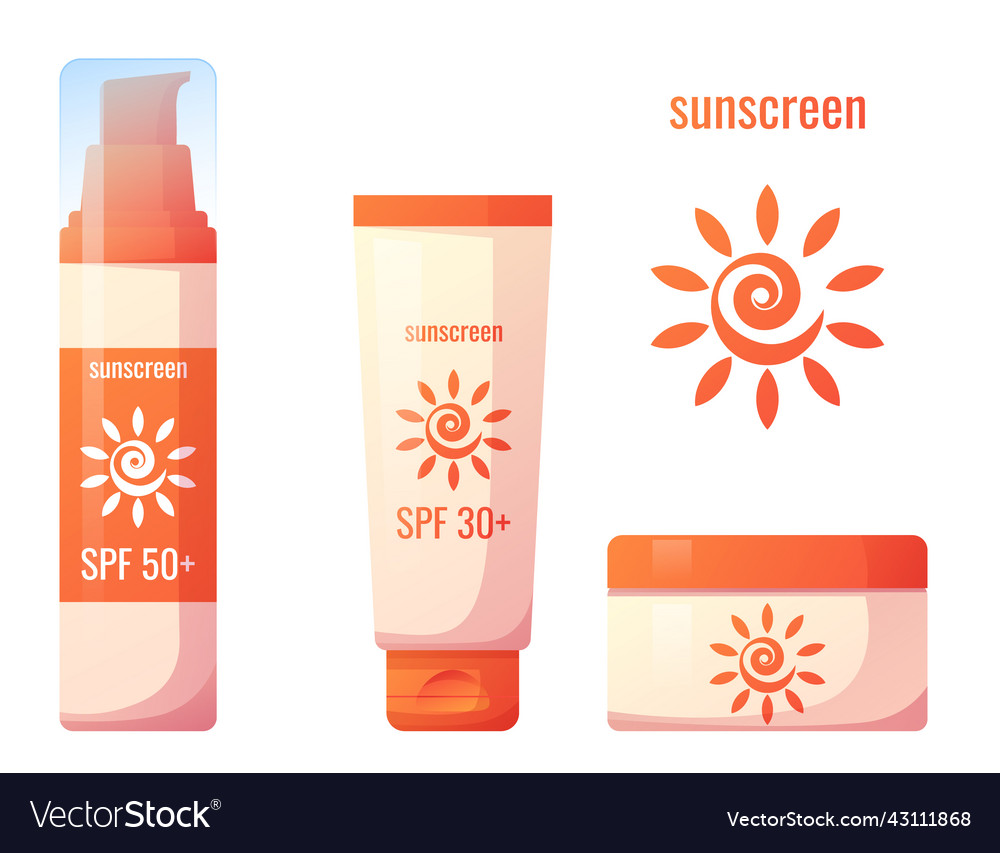 Set of sunscreens cosmetic product for sun Vector Image