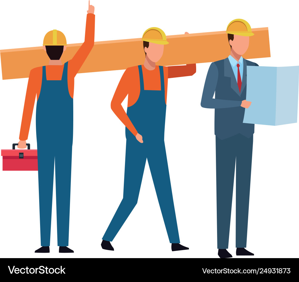 Construction workers workers tools Royalty Free Vector Image