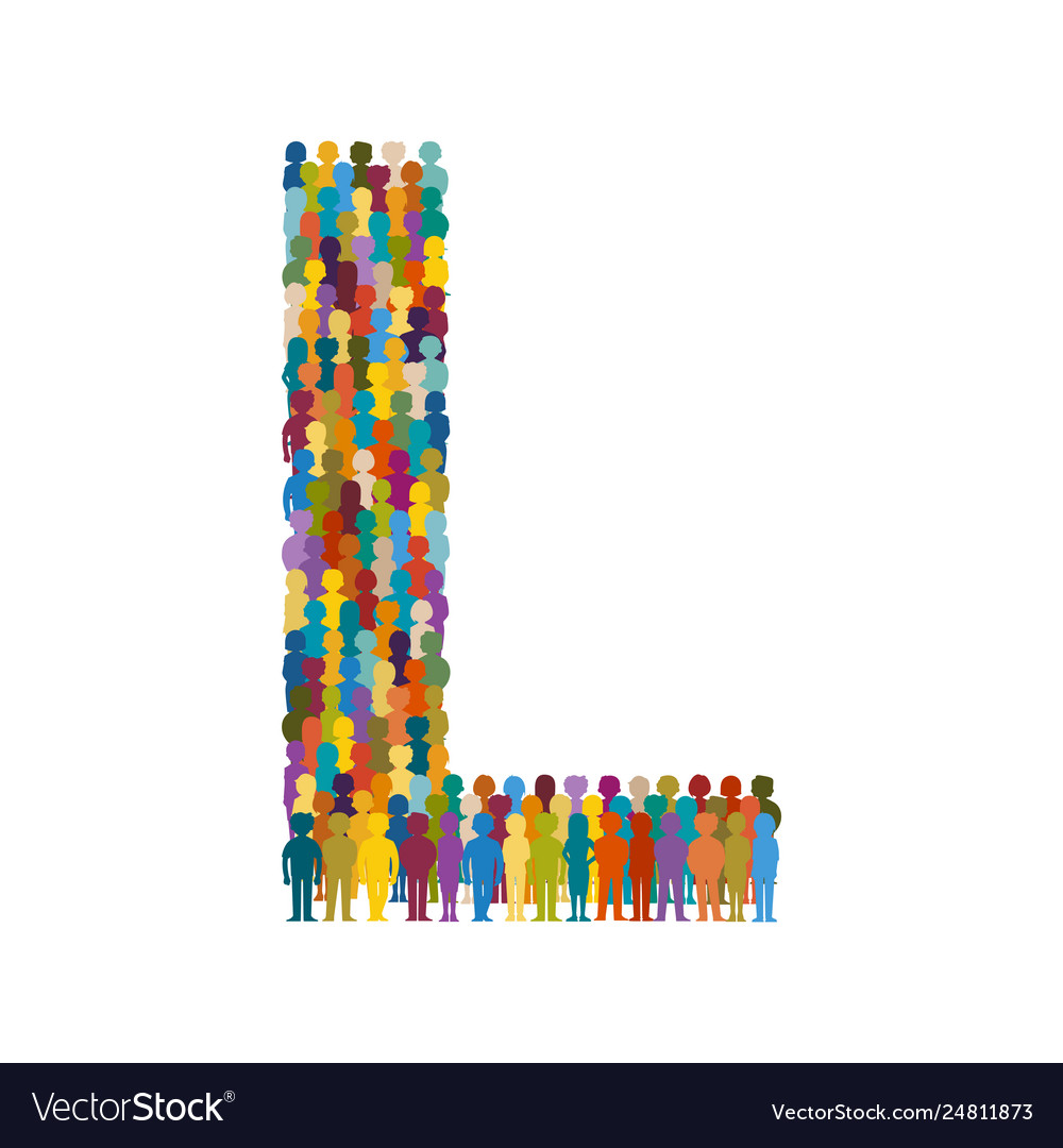 Crowd people in form capital letter l flat Vector Image