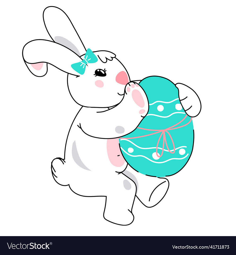 Easter bunny carrying egg cute adorable Royalty Free Vector