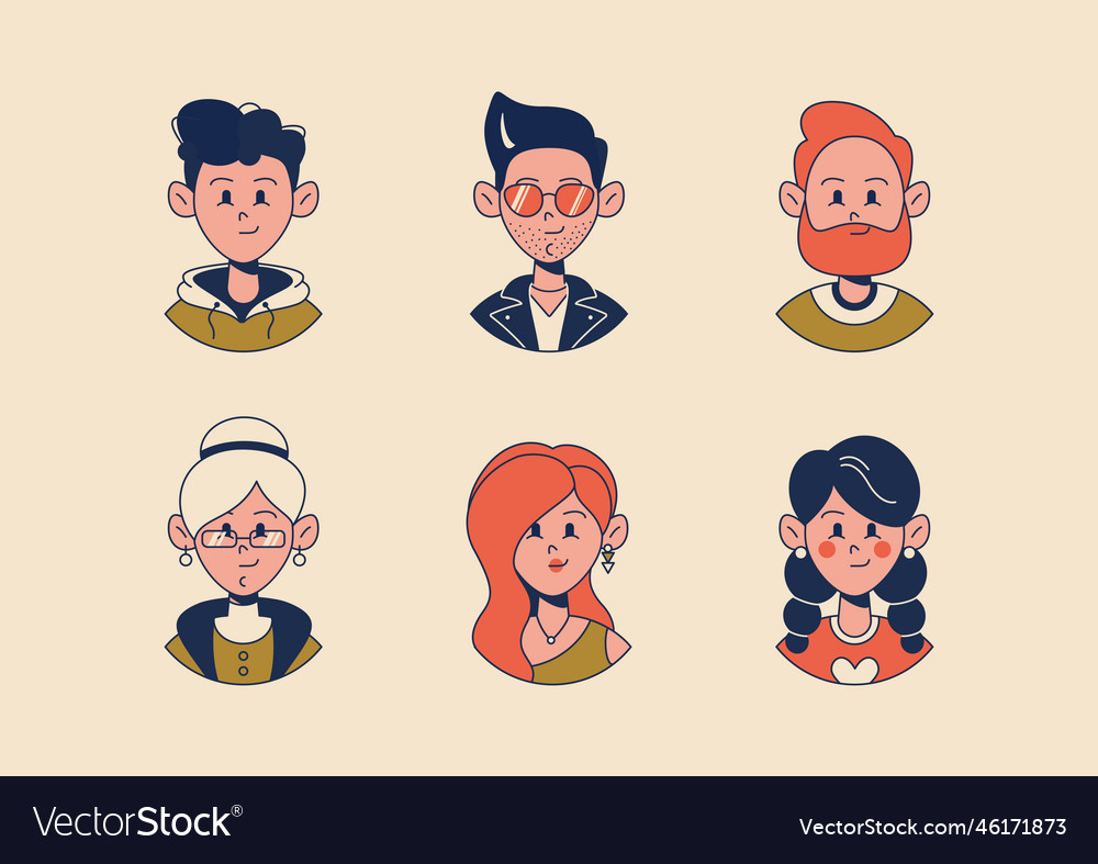 Males and females different ages avatars flat Vector Image