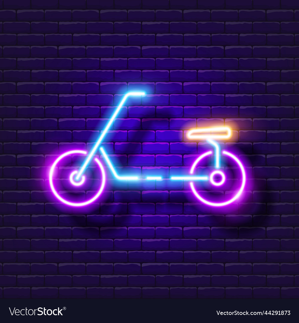 Scooter neon sign electric glowing icon Royalty Free Vector