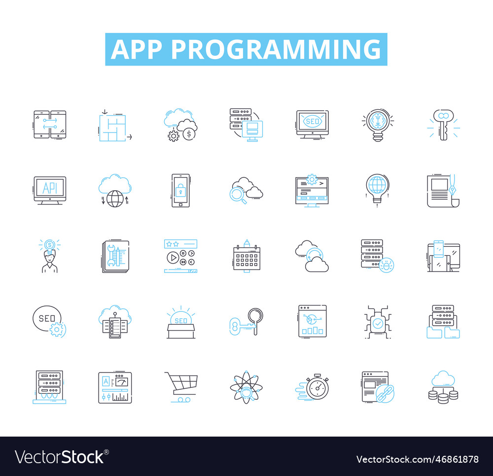 App programming linear icons set programming Vector Image