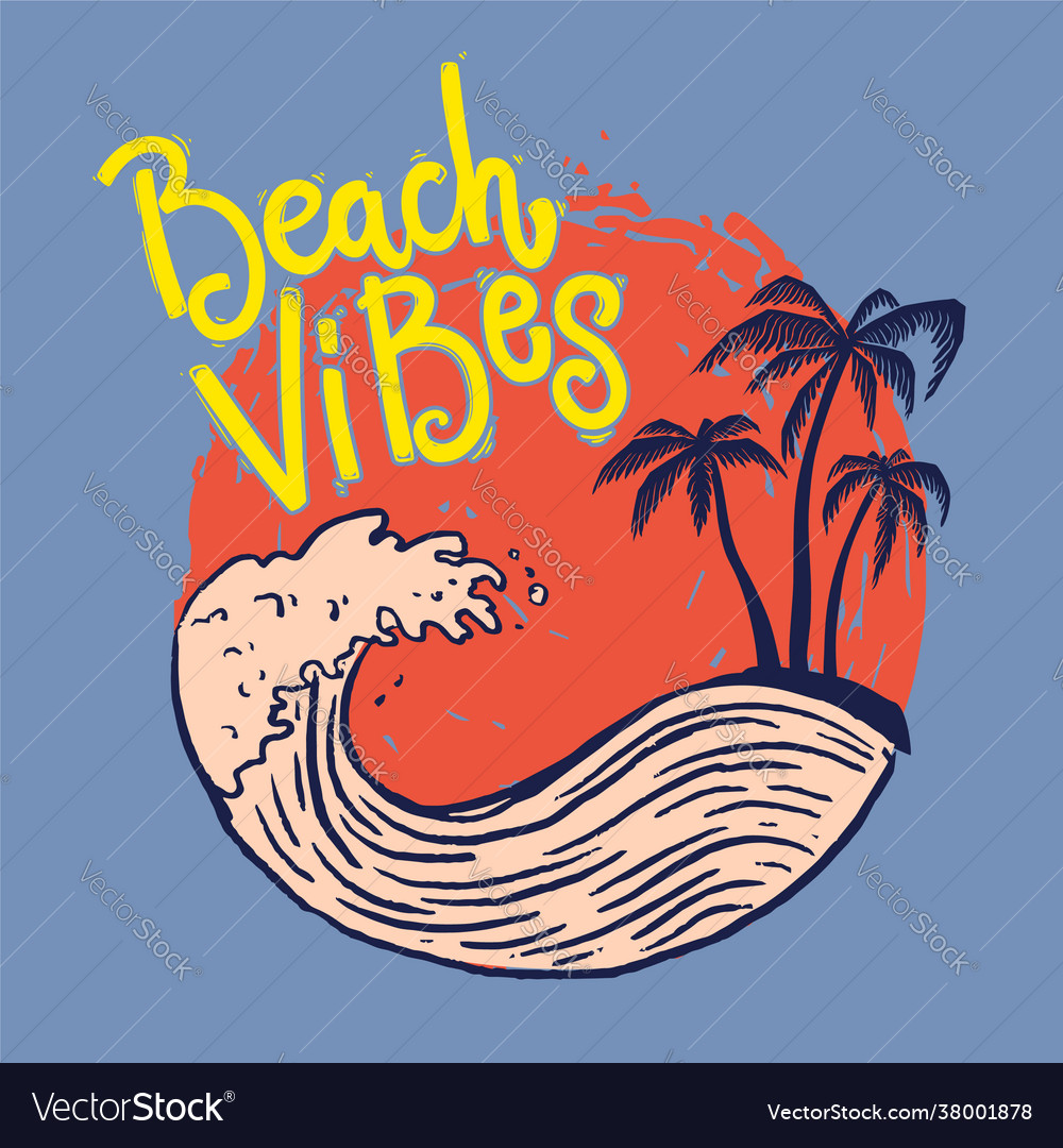 Beach vibes emblem template with sea waves Vector Image