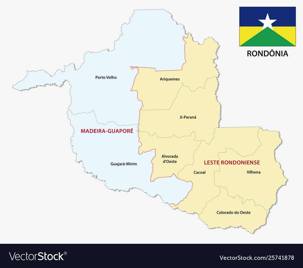 Rondonia administrative map with flag Royalty Free Vector