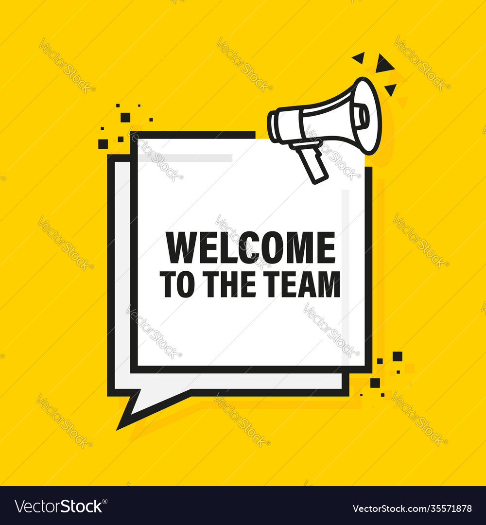 Welcome to team megaphone yellow banner in 3d Vector Image