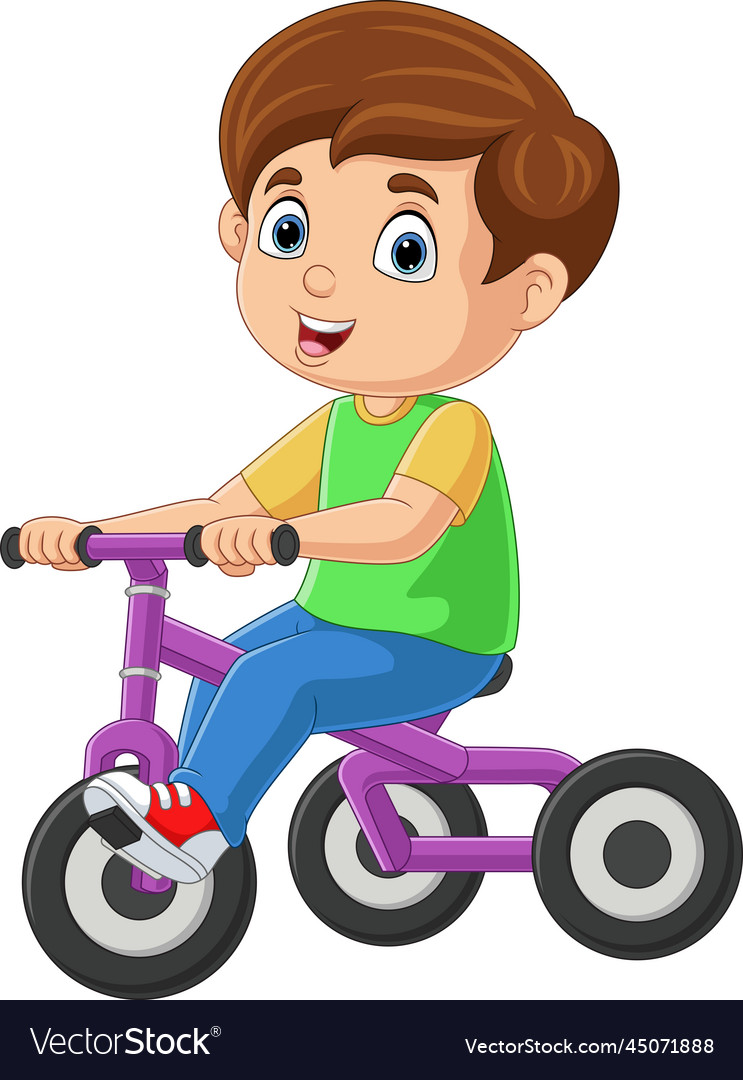 Cute little boy cartoon riding bicycle Royalty Free Vector