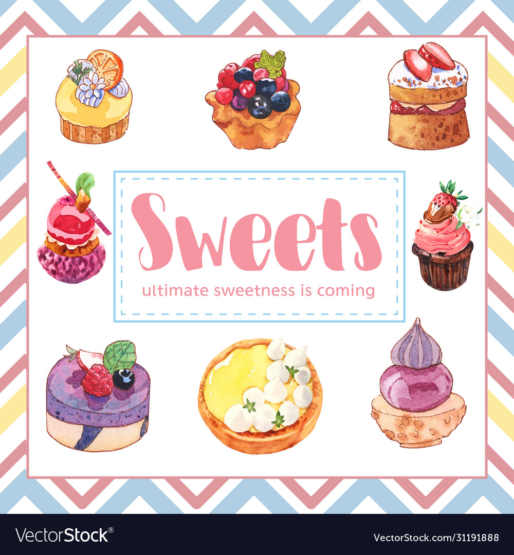 Dessert frame design with cupcake cake tart berry