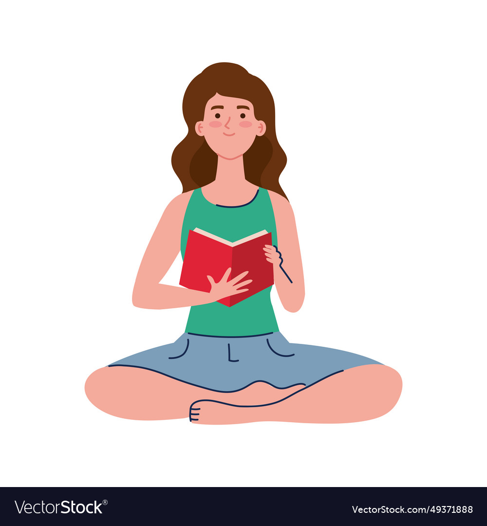 Girl with book studying Royalty Free Vector Image