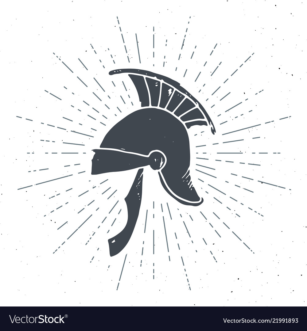 Ancient roman helmet vintage label hand drawn Vector Image