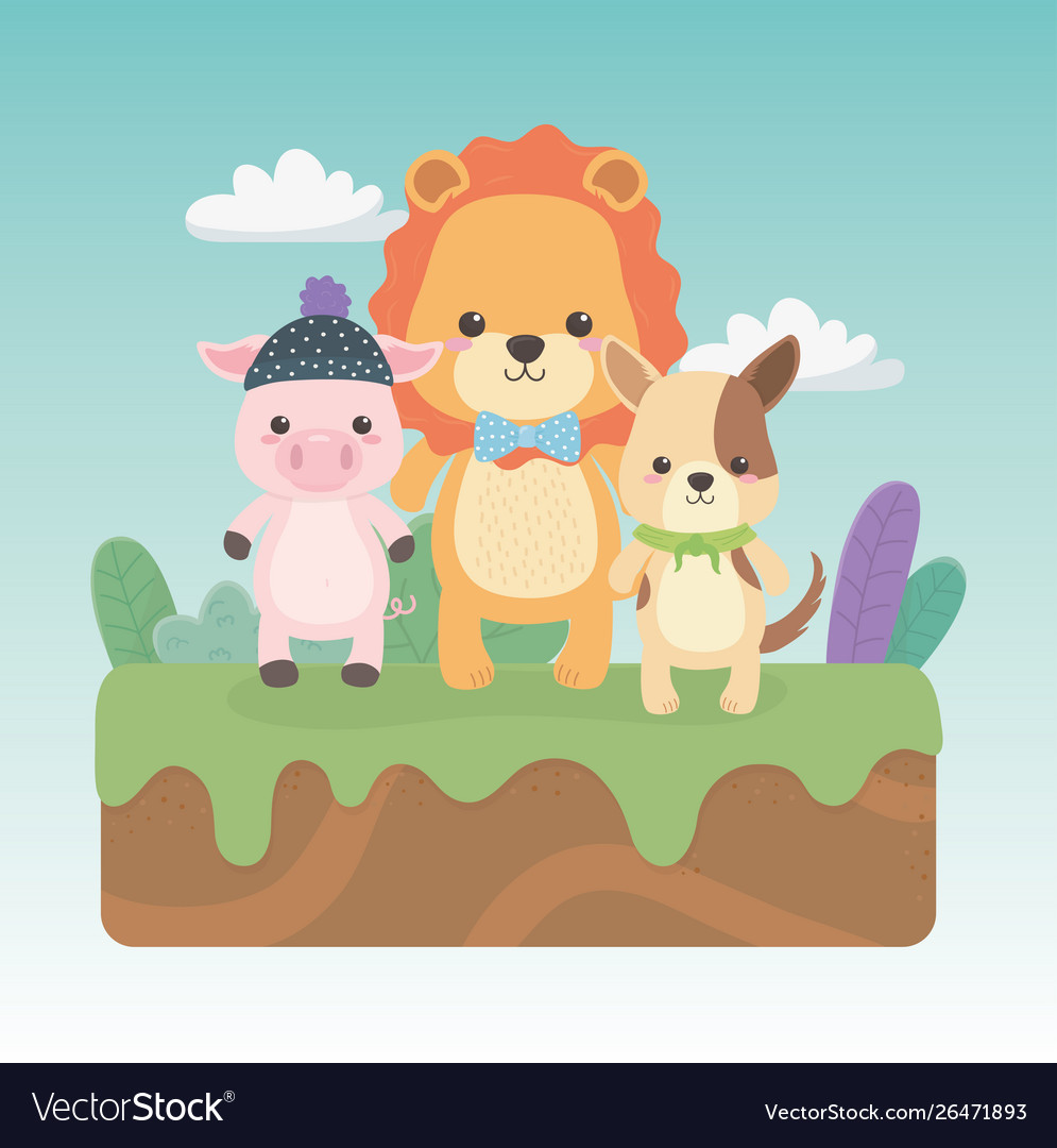 Cute and little animals in field characters Vector Image