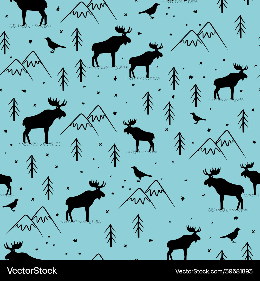 Cute black elk silhouette seamless pattern Vector Image