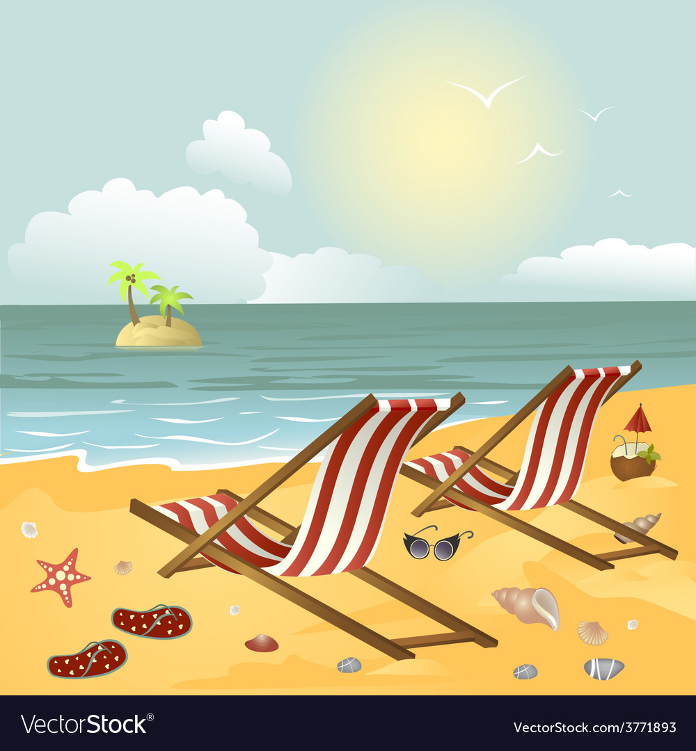 Two chaise longue on the beach Royalty Free Vector Image