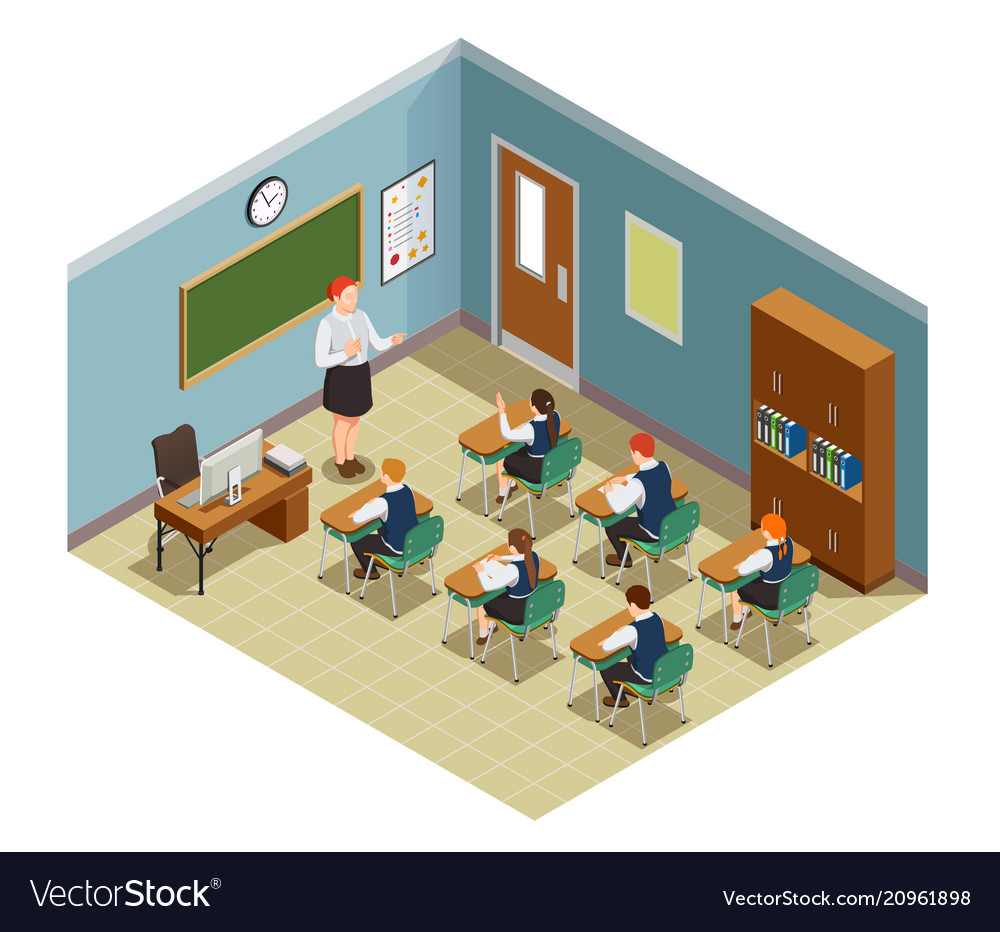 Classroom hour isometric composition Royalty Free Vector