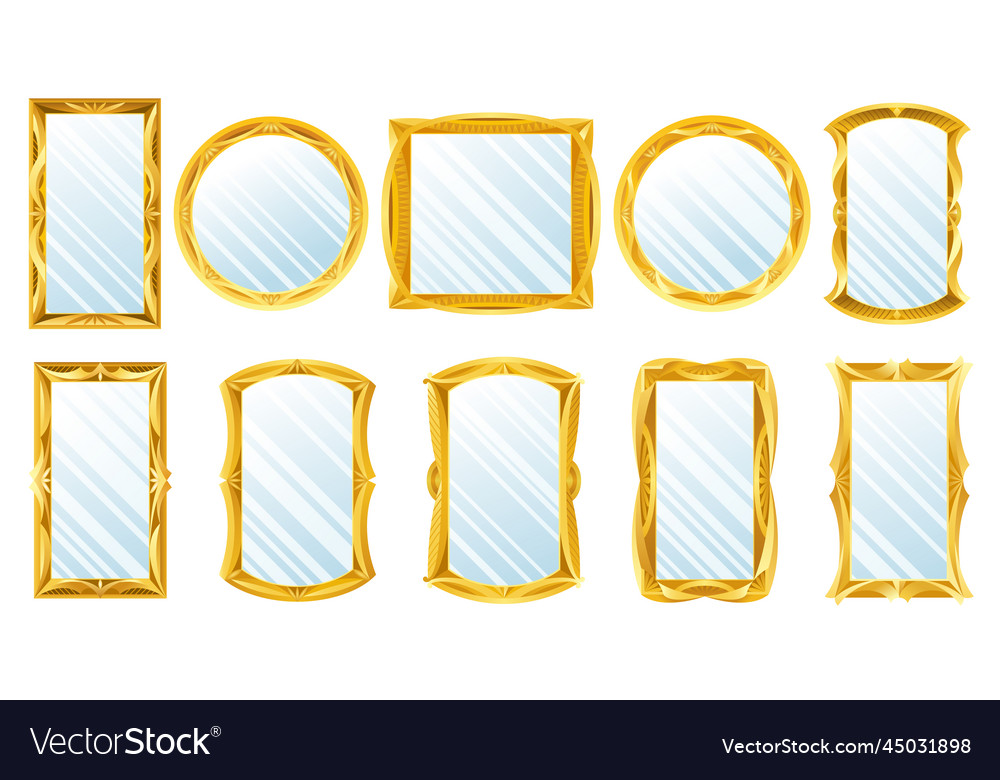 Gold mirror set decorative vintage wall mirrors Vector Image