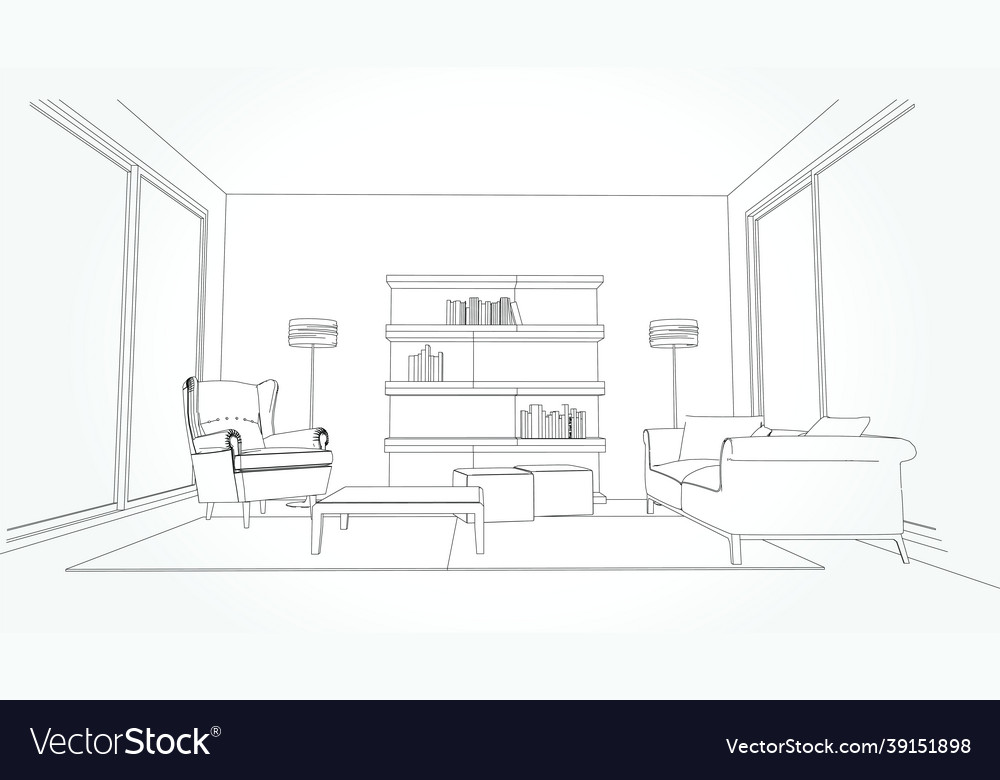 Linear sketch of an interior line living Vector Image