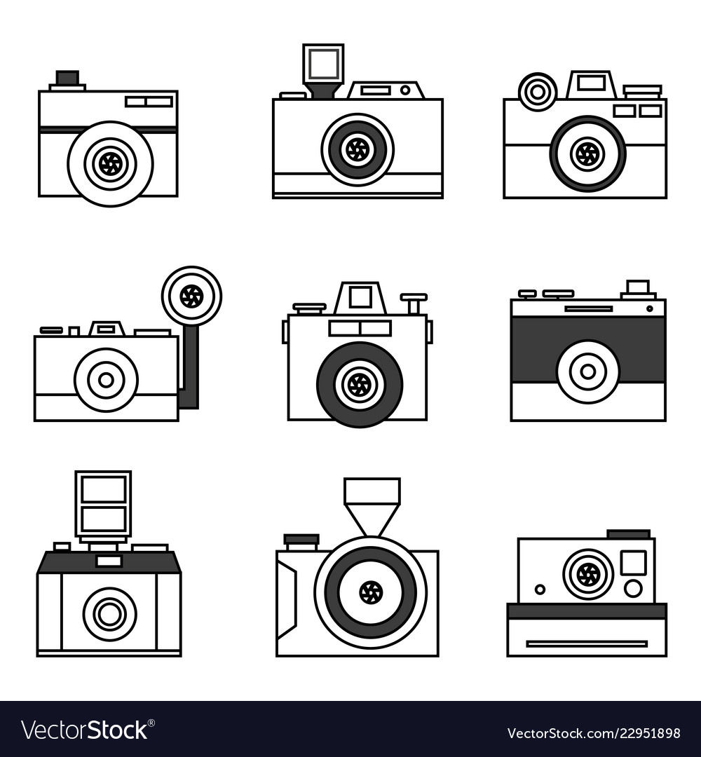 Retro photo camera set in Royalty Free Vector Image