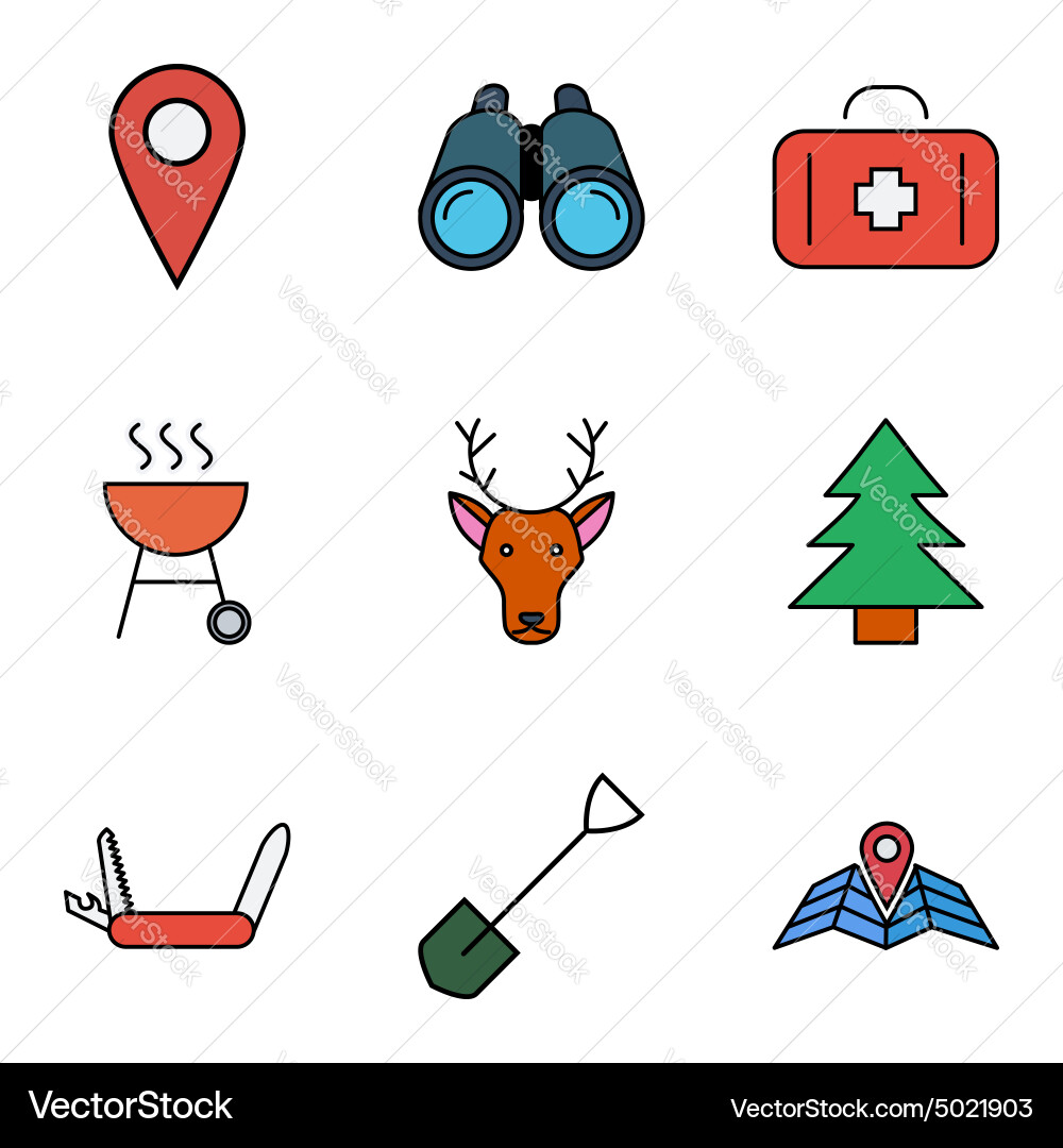 Camping flat icon set Royalty Free Vector Image