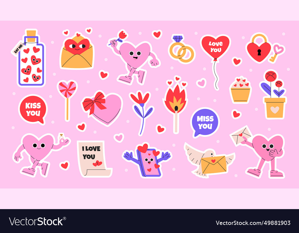 Happy Valentines Day Sticker Set Royalty Free Vector Image