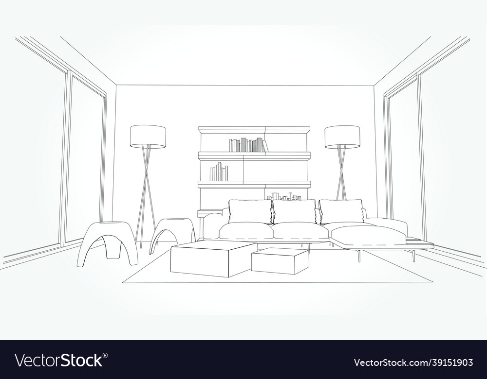 Linear Sketch Of An Interior Line Living Vector Image