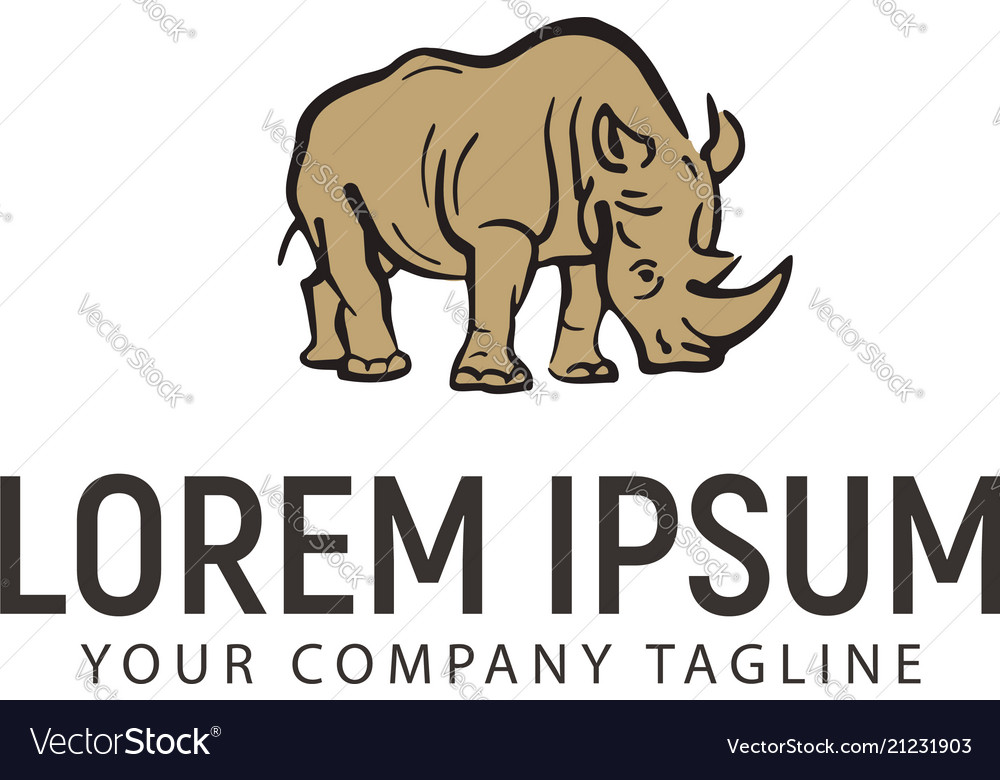 rhino hand drawn logo design concept template vector image