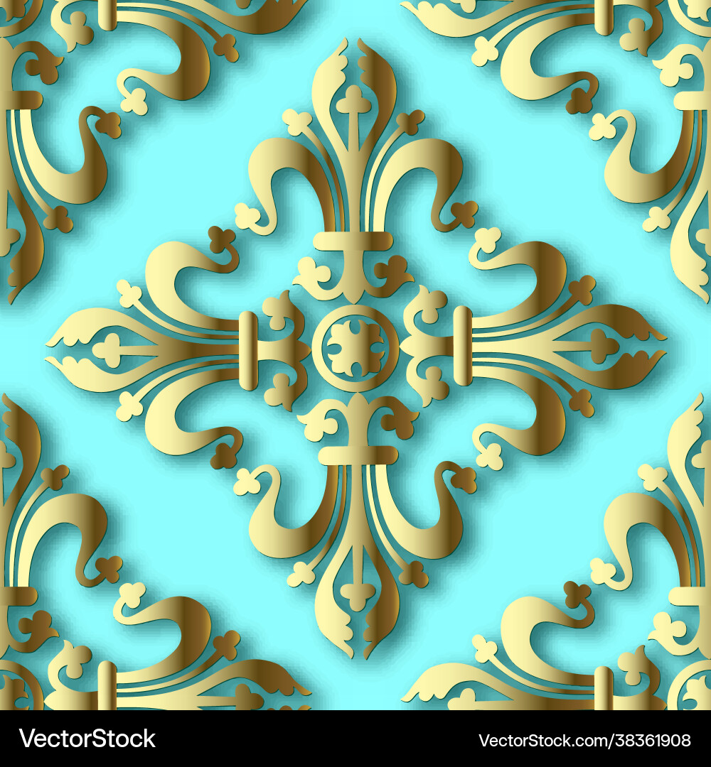 3d gold baroque seamless pattern modern Royalty Free Vector