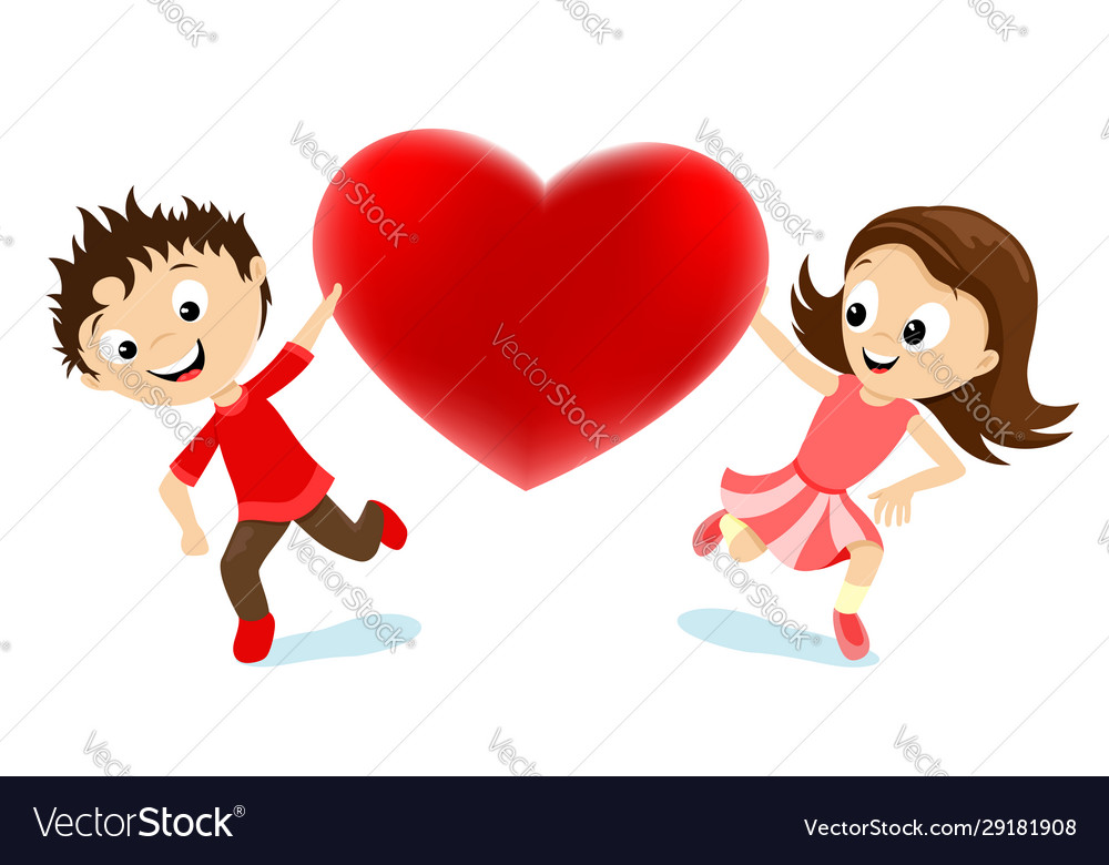 Boy and girl with a red heart Royalty Free Vector Image